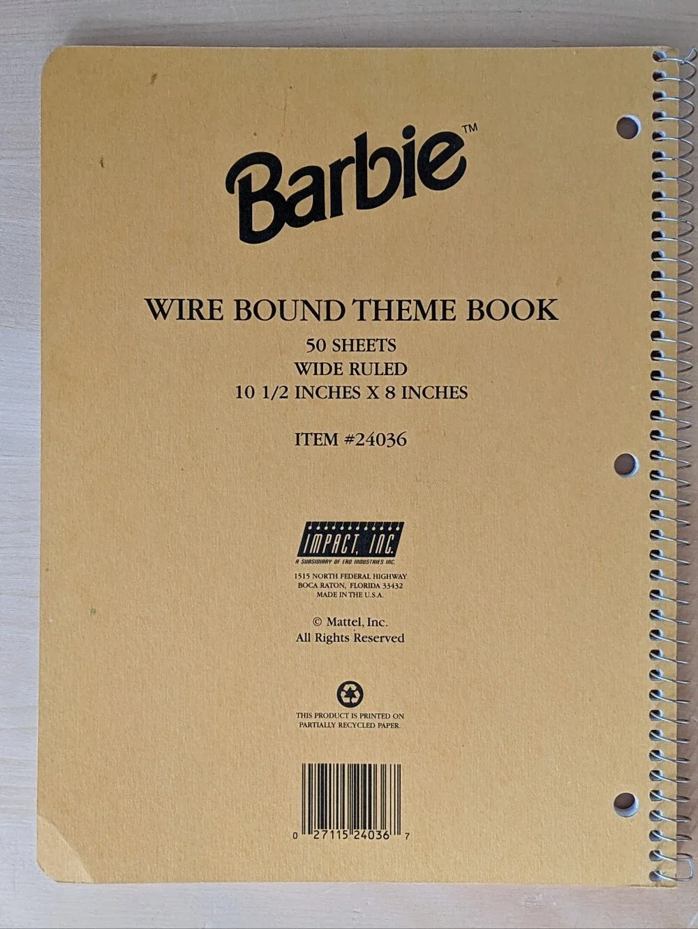 1993 Barbie pink wire bound lined notebook Vintage 90s